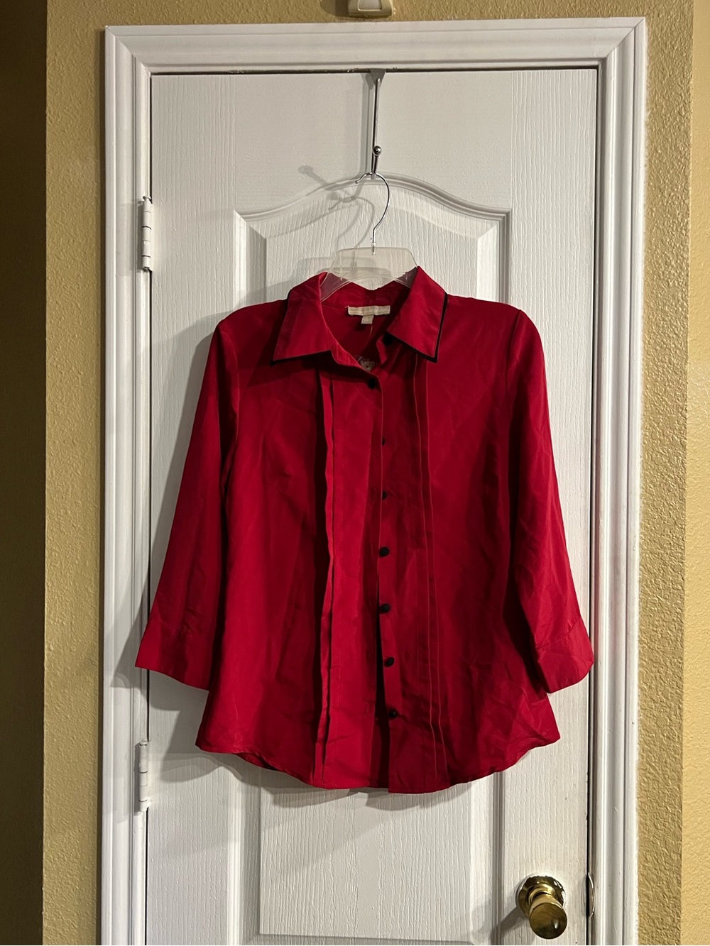 Women’s Red Button-Down Blouse with Contrast Trim